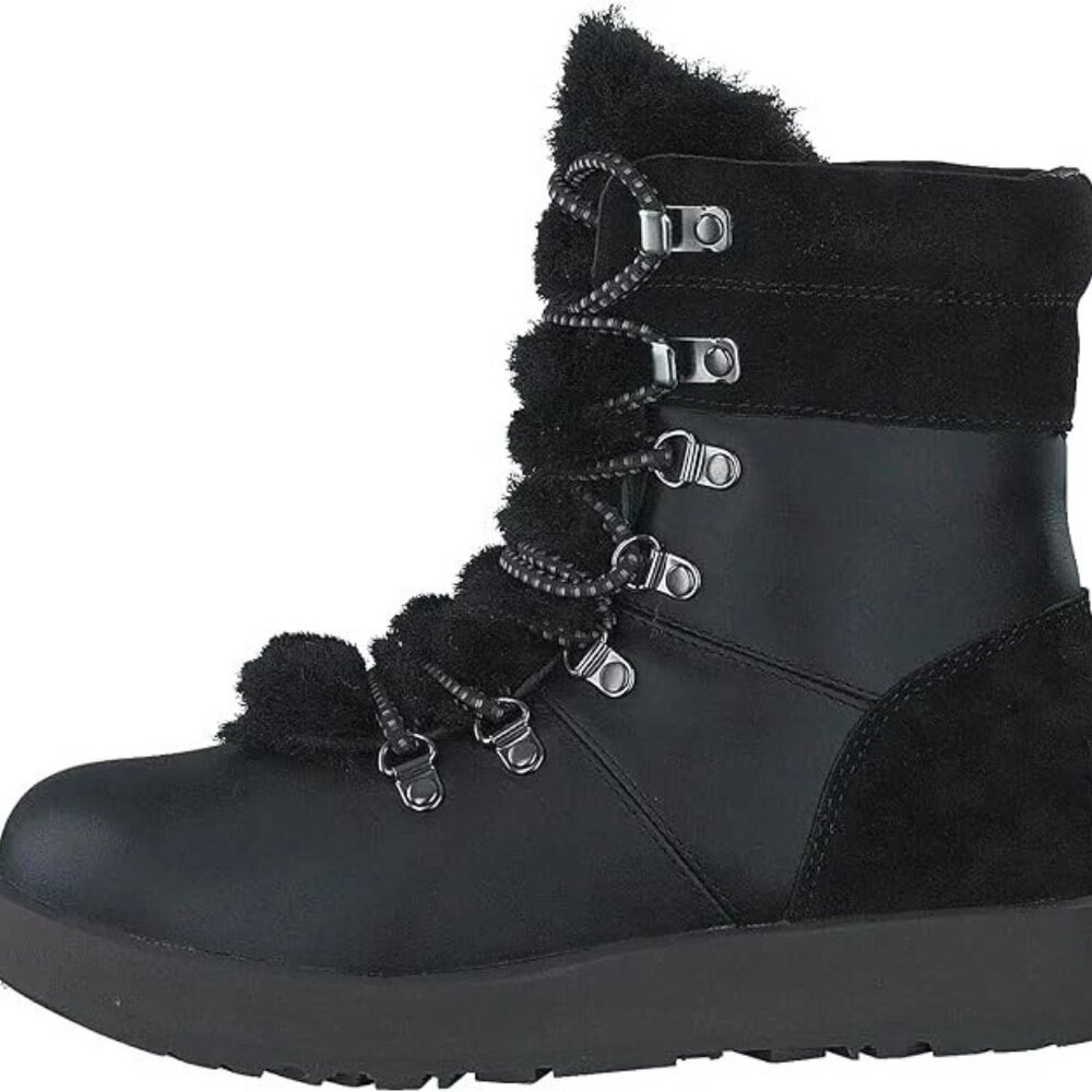 UGG Viki Womens 8.5 Leather Shearling Lace Up Vibram Soles Winter Ankle Boots - Picture 2 of 12